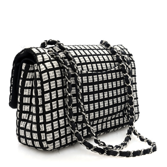 CHANELリボン2ロール白＆黒 CHANEL Ribbon Tweed Medium Double Flap Black White 1679005