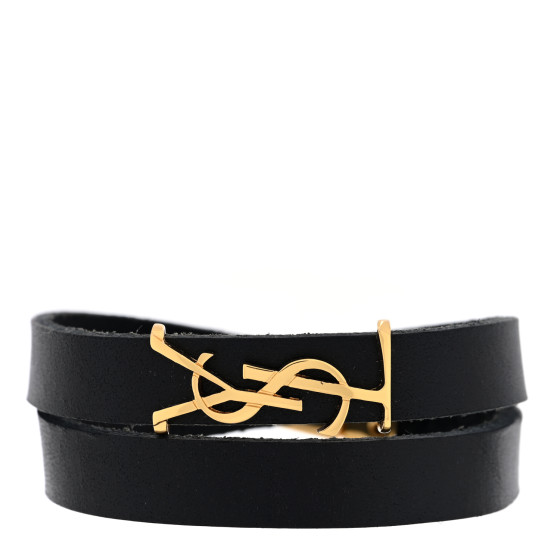 SAINT LAURENT Calfskin Opyum Double Wrap Bracelet Black