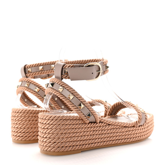 valentino garavani ヴァレンティノ エスパドリーユ 38 VALENTINO GARAVANI Calfskin Rockstud Rope Espadrille