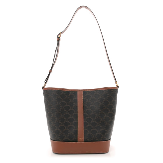CELINE Triomphe Canvas Calfskin Medium Bucket Bag Tan