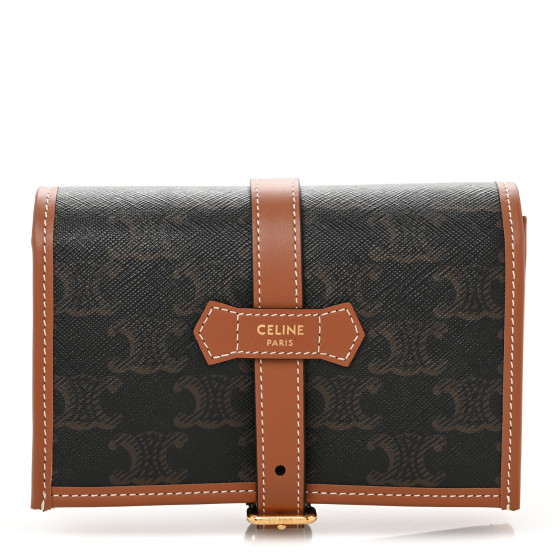 CELINE Triomphe Canvas Calfskin Jewelry Pouch Tan