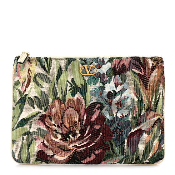 VALENTINO GARAVANI Jacquard Floral Medium Vlogo Zip Pouch