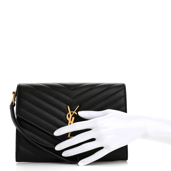 ENVELOPE GRAIN-DE-POUDREクラッチ SAINT LAURENT Grain De Poudre Matelasse Chevron Monogram