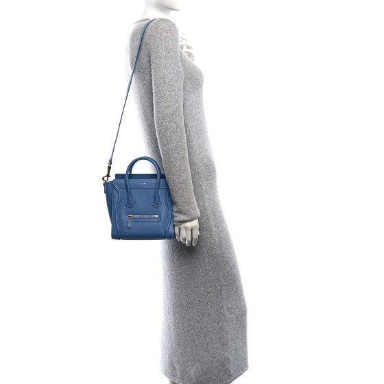 CELINE Drummed Calfskin Nano Luggage Azure
