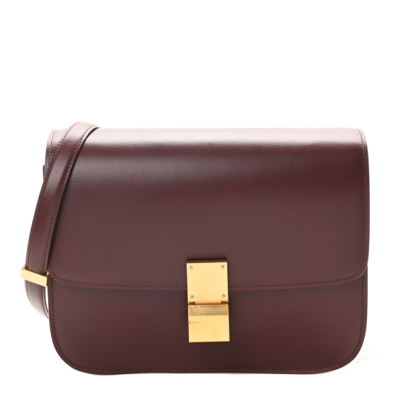 CELINE Box Calfskin Medium Classic Box Flap Bag Burgundy