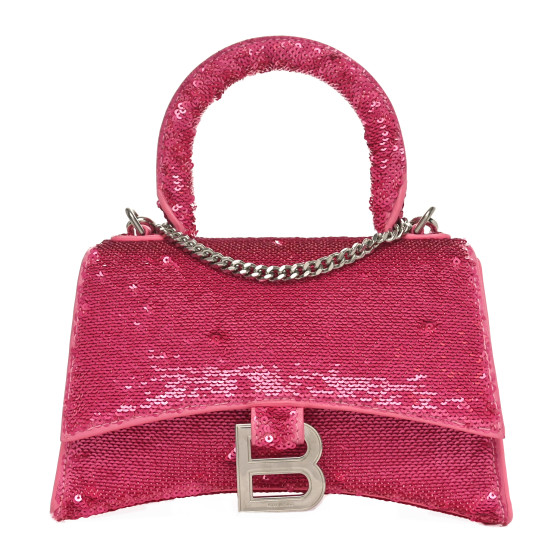BALENCIAGA Sequin Lambskin Hourglass Top Handle Bag XS Pink