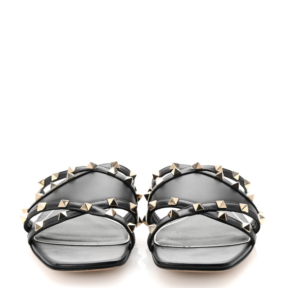 【VALENTINO】V Logo Rockstud Slide/追跡+関税+全国送料込み VALENTINO GARAVANI Calfskin Rockstud Slide Sandals 39 Black