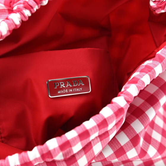 PRADA Tessuto Nylon Vichy Gingham Pouch Rosso 753820