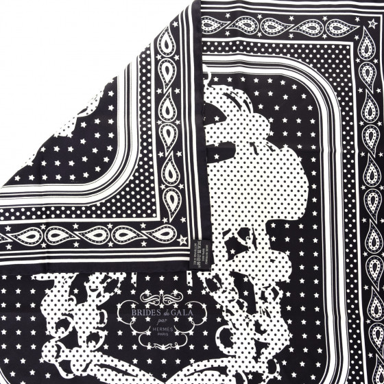 HERMES Silk Brides De Gala A Pois Bandana Scarf 55 Black