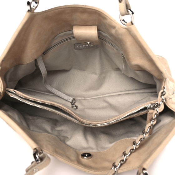 CHANEL Iridescent Calfskin Quilted Small Sea Hit Tote Beige