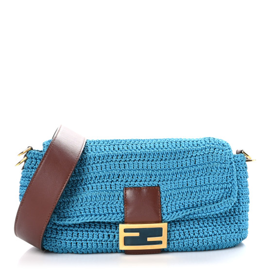 【FENDI】BAGUETTE BAG IN CROCHET VISCOSE FIBER FENDI Fabric Crochet Vitello Grace Plexiglass Baguette Cyber
