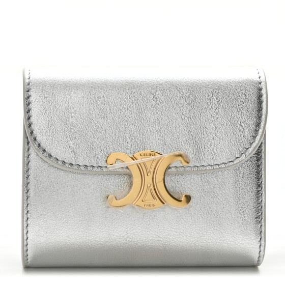 CELINE Metallic Calfskin Small Triomphe Wallet Silver