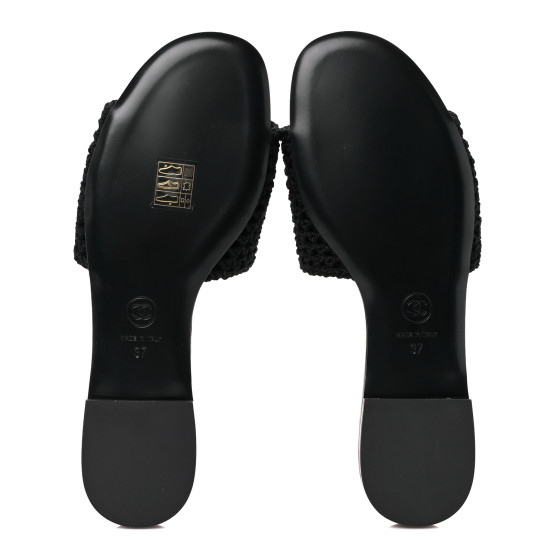 CHANEL Crochet CC Mules Sandals 37 Black 1464209 | FASHIONPHILE
