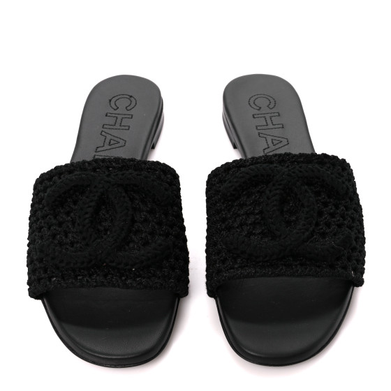 [CHANEL]★Crochet Velcro Sandals★Black 240 CHANEL Crochet CC Mules Sandals 37 Black 1464209 | FASHIONPHILE