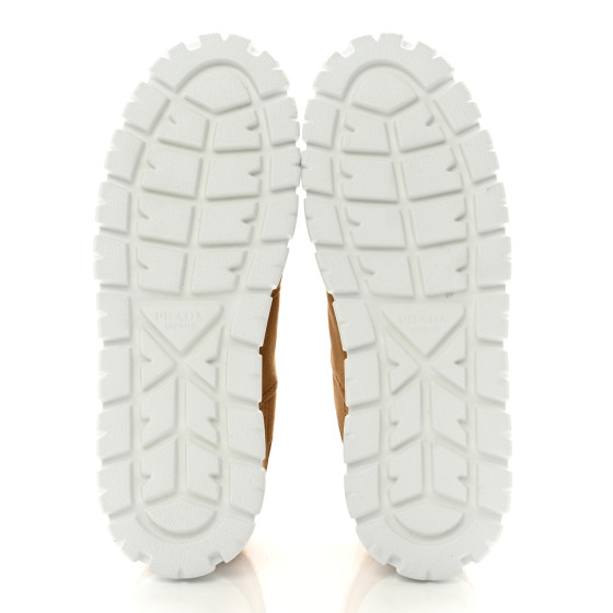 PRADA Suede Shearling Triangle Logo Downtown Sneakers 40