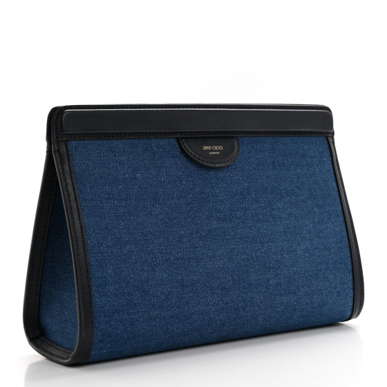 JIMMY CHOO Denim Choo Pouch Clutch Blue 1655269 | FASHIONPHILE