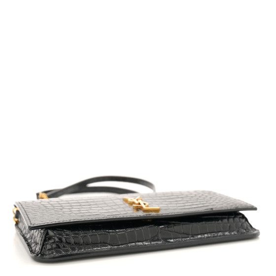 SAINT LAURENT Crocodile Embossed Monogram Phone Holder