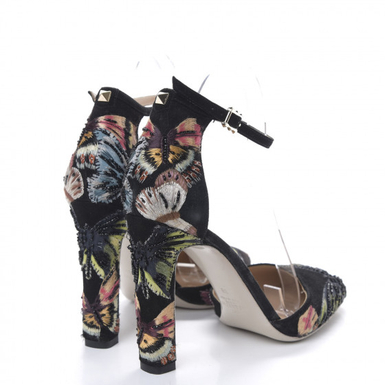 VALENTINO GARAVANI Embroidered Suede Butterfly d'Orsay Ankle