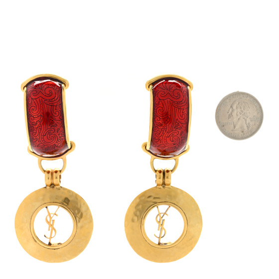 SAINT LAURENT Metal Dome Clip On Earrings Red Silver 1438684