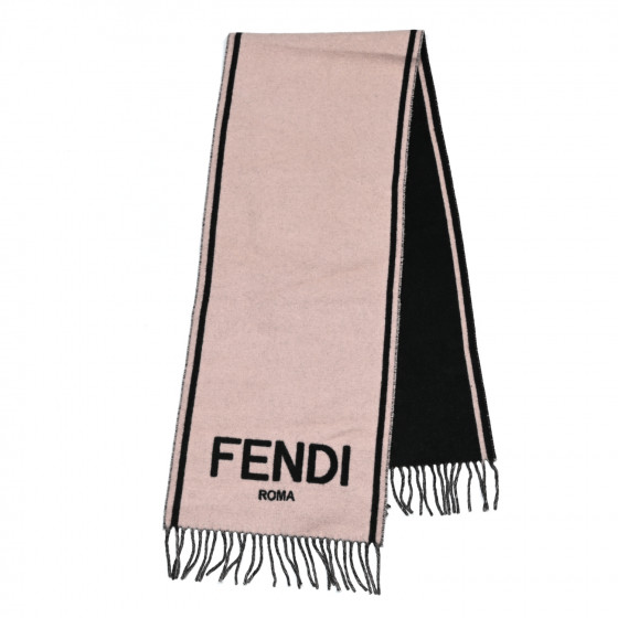 FENDI Cashmere Logo Scarf Pink Black 1102671 | FASHIONPHILE