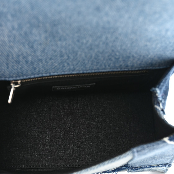 BALENCIAGA Denim Patchwork Small Hourglass Top Handle Bag