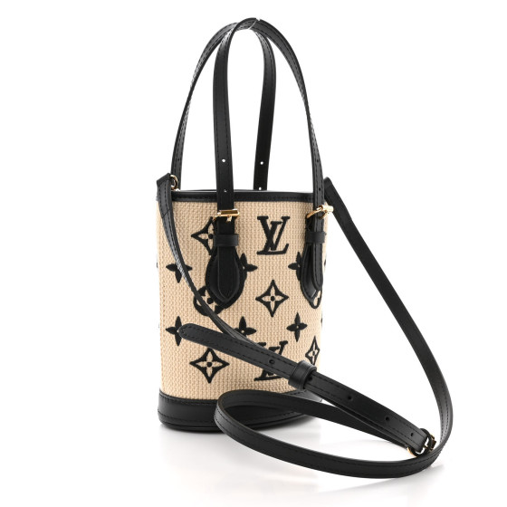 LOUIS VUITTON Cotton Calfskin Monogram Nano Bucket Bag Black