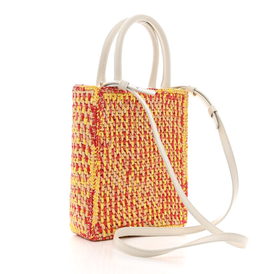 LOEWE Raffia Calfskin Standard A5 Tote Bag White Multicolor