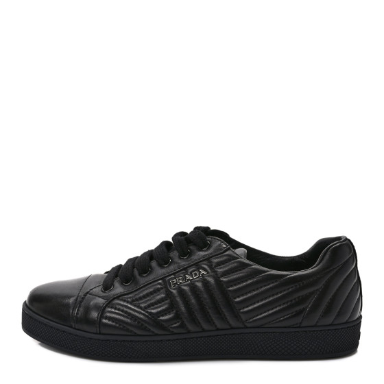 PRADA Nappa Diagramme Womens Low Top Sneakers 39.5 Black