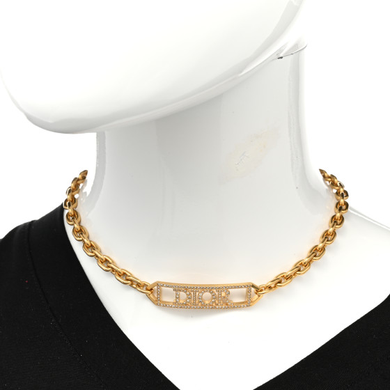 CHRISTIAN DIOR Metal Crystal Dio(r)evolution Choker Necklace Gold