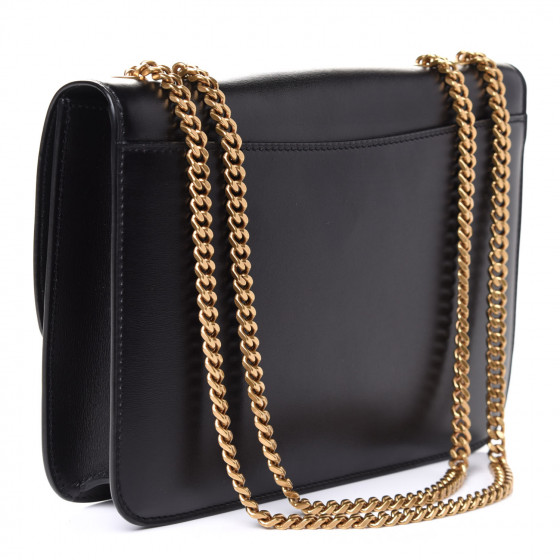 SAINT LAURENT Box Calfskin Tuc Chain Shoulder Bag Black