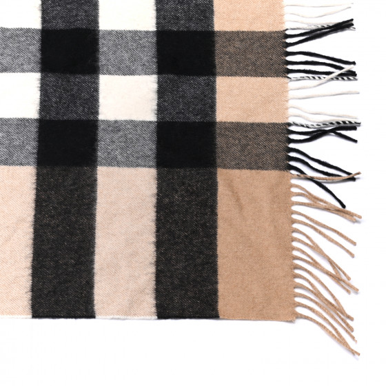 BURBERRY Cashmere Half Mega Check Bandana Scarf Camel 862390