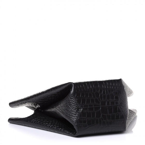 BOTTEGA VENETA Calfskin Crocodile Embossed Doll Medium Top