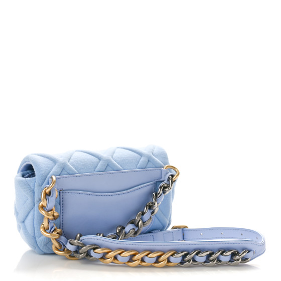 CHANEL Jersey Quilted Chanel 19 Waist Bag Light Blue