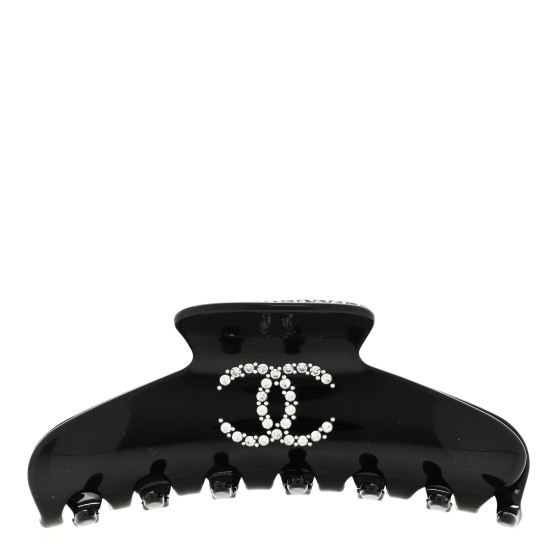 CHANEL Resin Enamel Crystal CC Hair Clip Black