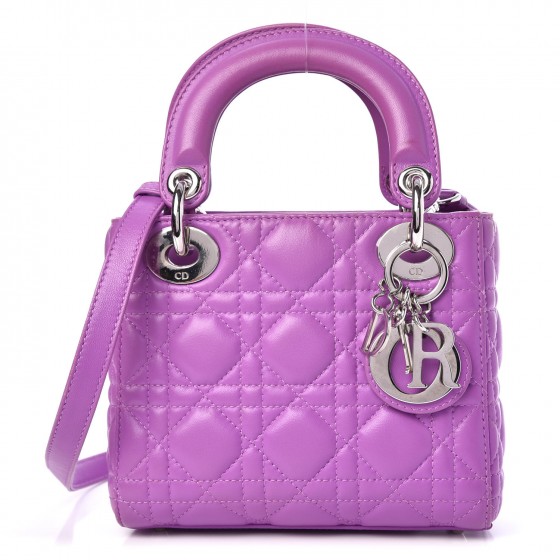 【ヴィンテージ】Rank:S☆Dior Dark Purple Lady Small Cannage CHRISTIAN DIOR Lambskin Cannage Small Lady D-Joy Purple