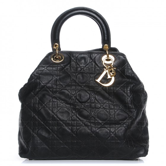 【ヴィンテージ】RankS☆Dior Black Large Cannage トートバック Christian Dior Cannage Granville Tote in Black Lambskin