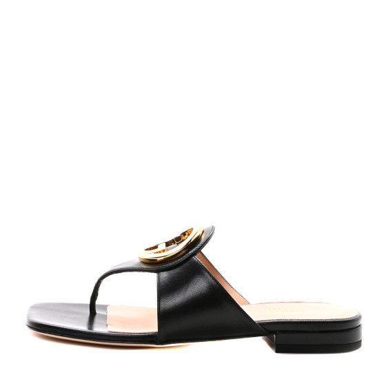 GUCCI Malaga Kid Blondie Thong Sandals 35.5 Black 1660557