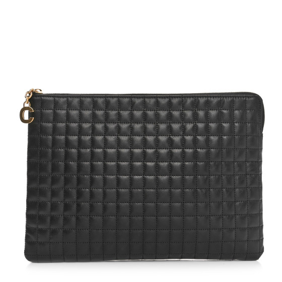 CELINE Calfskin Quilted C Charm Pouch Black 1660262
