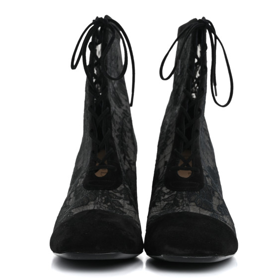 CHRISTIAN DIOR Suede Transparent Mesh Embroidered Roses