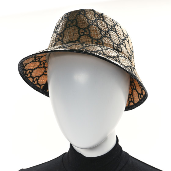 GUCCI Raffia Elaphe GG Monogram Embroidered Fedora Hat XS