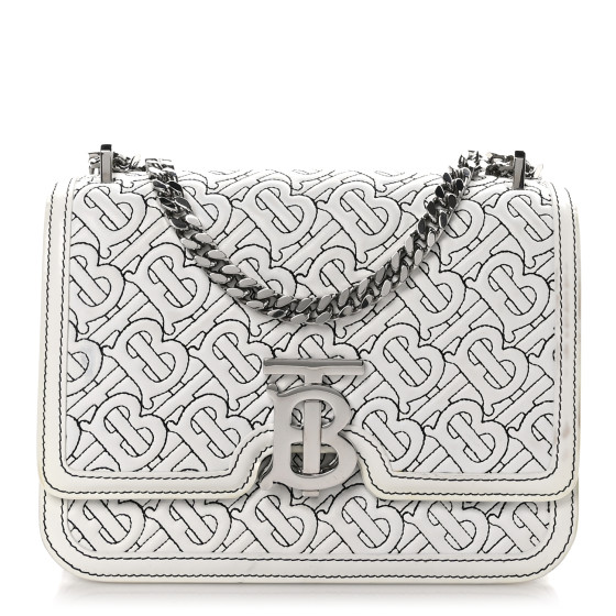 Burberry White Leather TB Monogram Medium Shoulder Bag