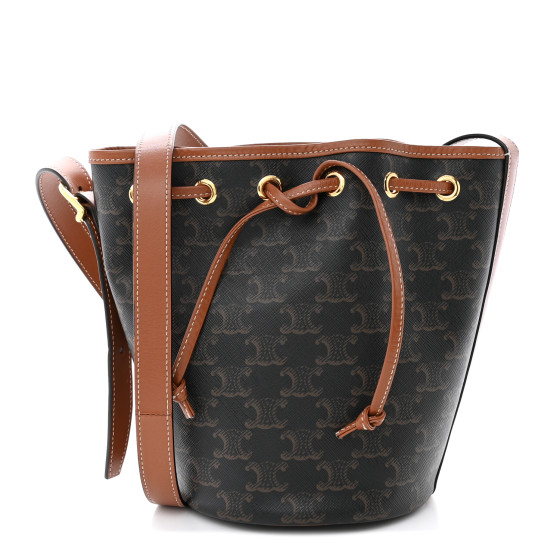 CELINE Triomphe Canvas Calfskin Small Drawstring Bucket Bag