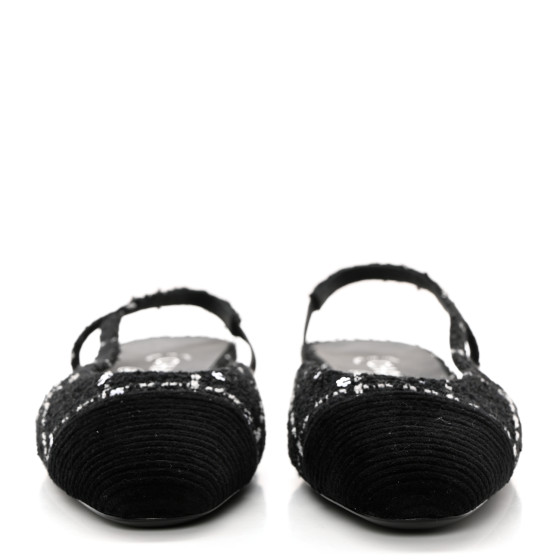 Coco様 CHANEL Tweed Sequins Corduroy Cap Toe CC Slingback Flats 37