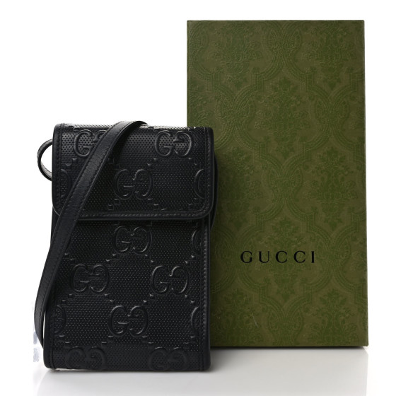 GUCCI Calfskin GG Tennis Embossed Mini Crossbody Bag Black