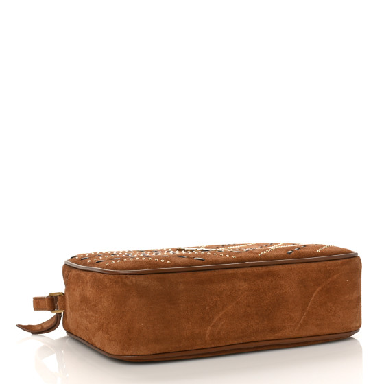 SAINT LAURENT Suede Studded Woven Monogram Lou Camera Bag