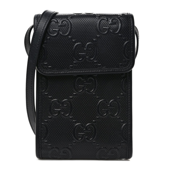 GUCCI Calfskin GG Tennis Embossed Mini Crossbody Bag Black