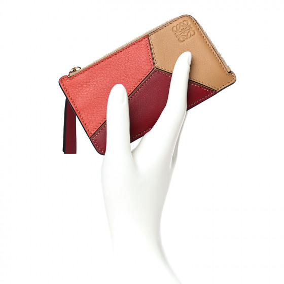 LOEWE Calfskin Puzzle Colorblock Coin Card Holder Deep Red