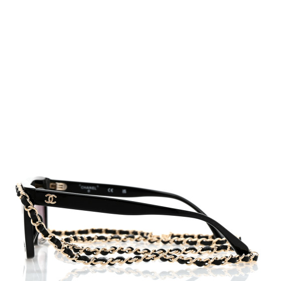 CHANEL Acetate Metal Calfskin Chain Rectangle Sunglasses