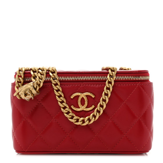 CHANEL Lambskin Quilted Small Pillow Crush Vanity Case With Chain Red