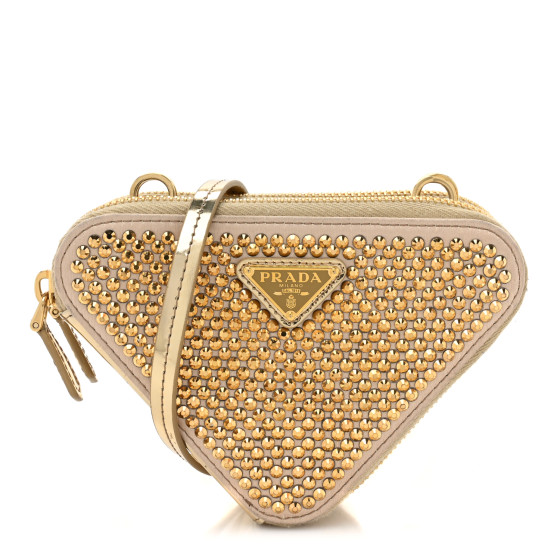 PRADA Satin Crystal Mini Triangle Crossbody Pouch Platino